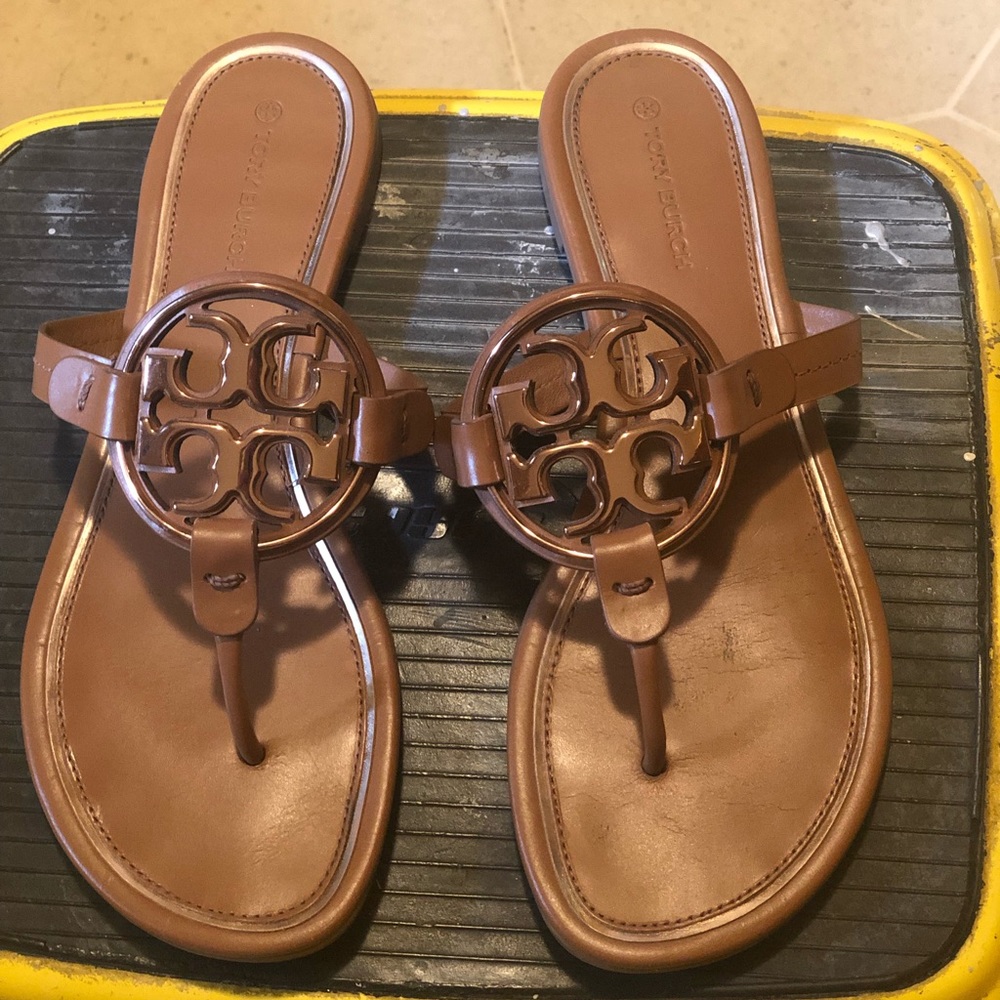 Tory Burch Brown Leather Sandals with Iconic Logo